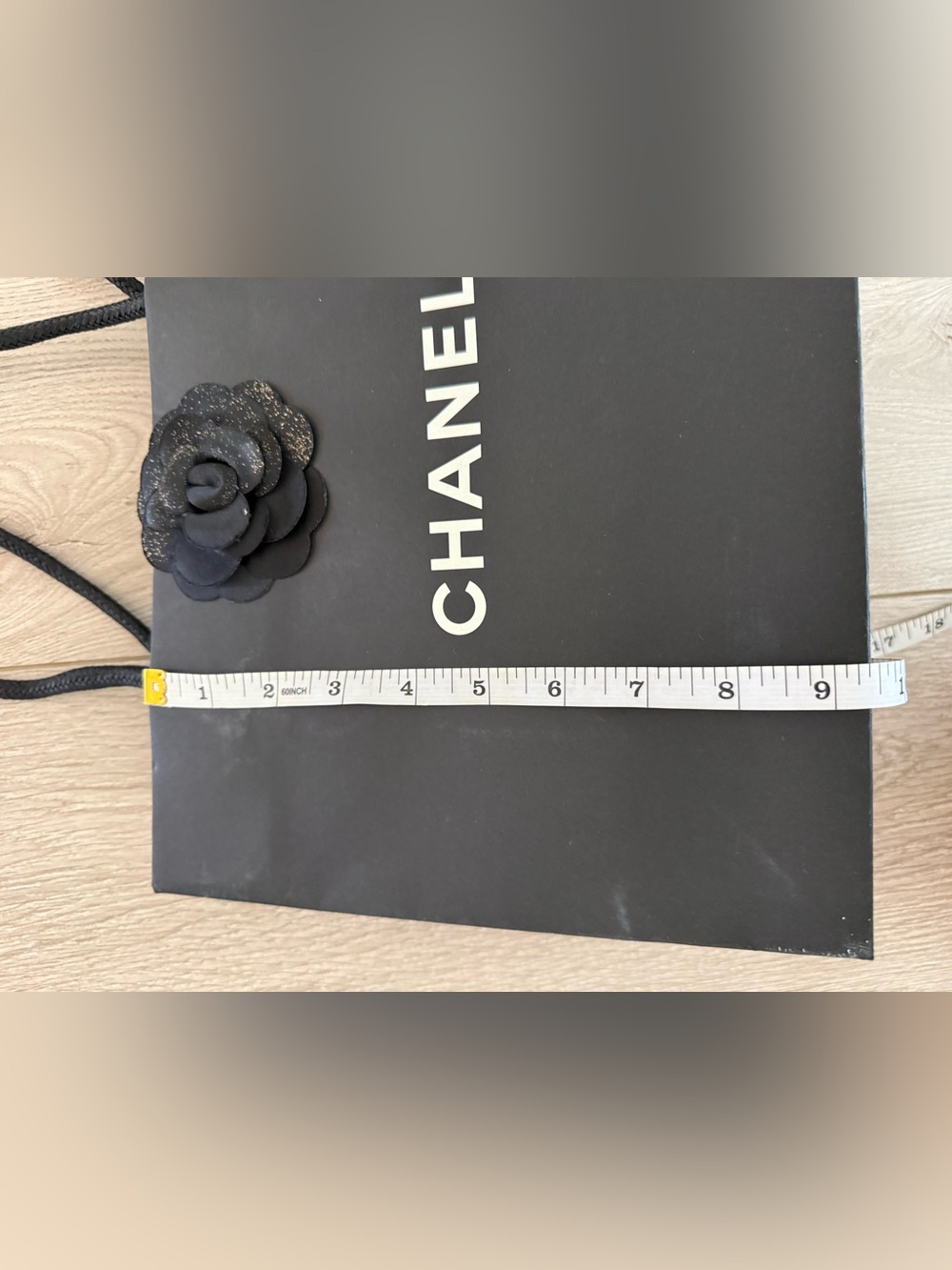 Black Shopping Tote with White Camellia and Ribbon ๐ - Picture 2 of 5